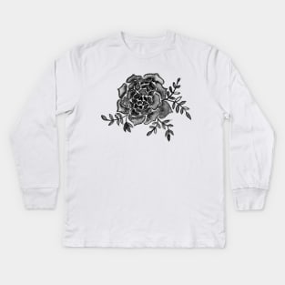 Watercolor houseleek - black and white Kids Long Sleeve T-Shirt